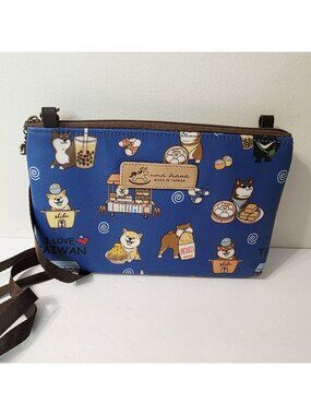 Uma Hana Blue Shiba Tales 2 Zipper Blue Crossbody Puppy Dog Made in Taiwan